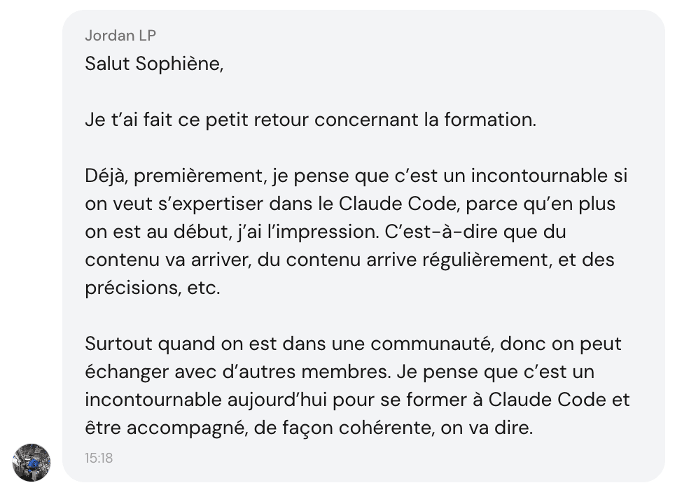 Témoignage de Jordan LP — Un incontournable pour se former à Claude Code, du contenu régulier, une communauté pour échanger