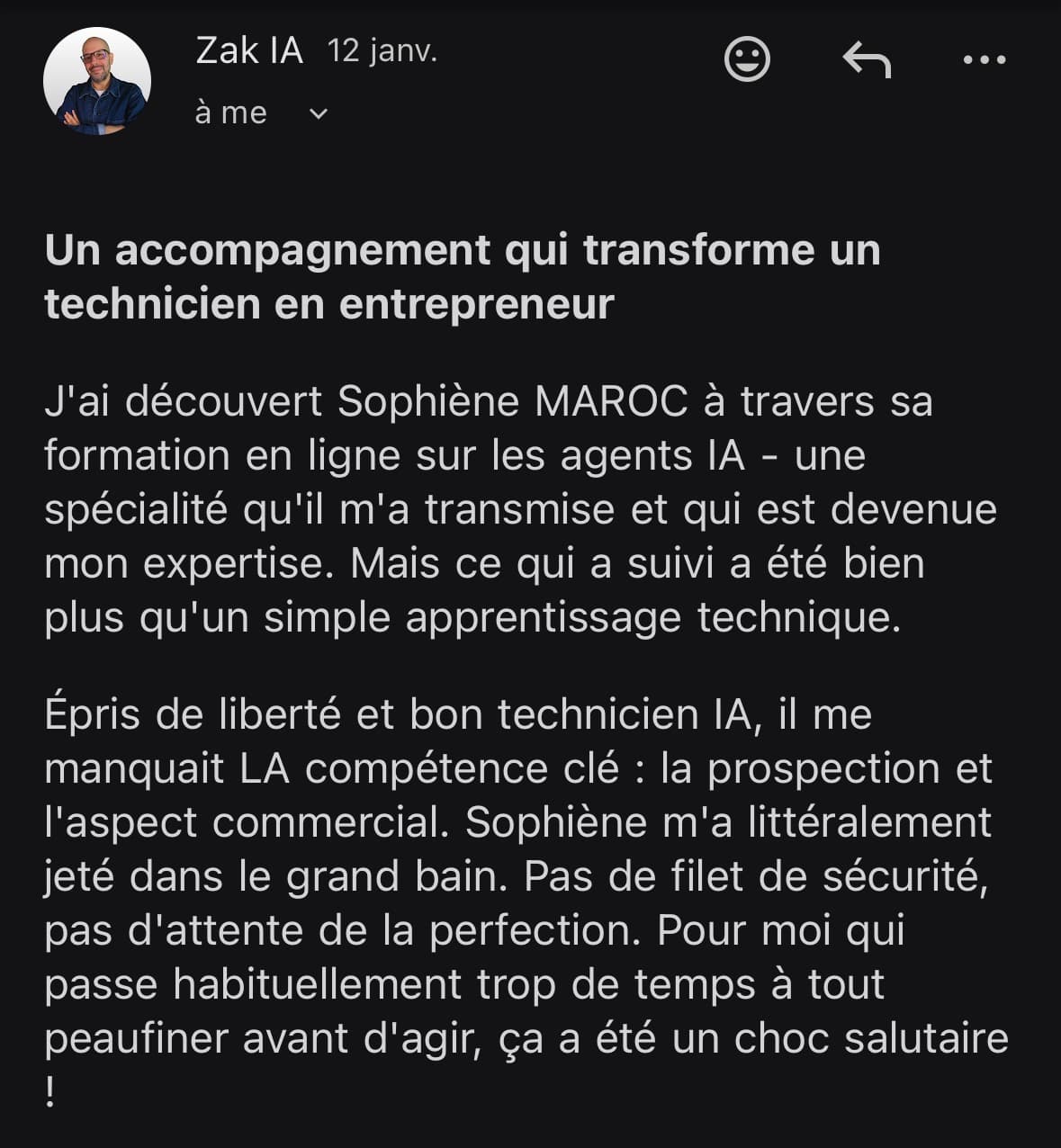 Témoignage de Zak IA — Un accompagnement qui transforme un technicien en entrepreneur